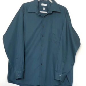 Van Heusen Shirt Mens Size 17.5 Deep Sea Long Sleeve Button up Shirt